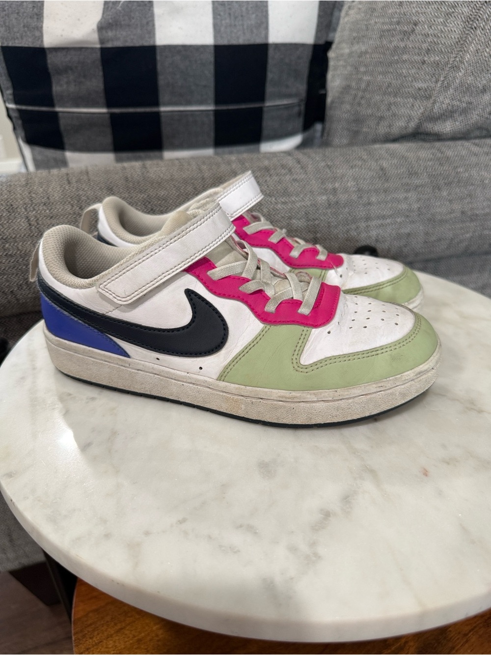 Nike Court Borough Low Recraft in the "Honeydew Pink Ultramarine" size 3Y